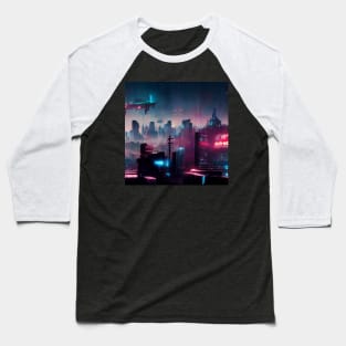 Neon Haze - Cyberpunk Cityscape Baseball T-Shirt